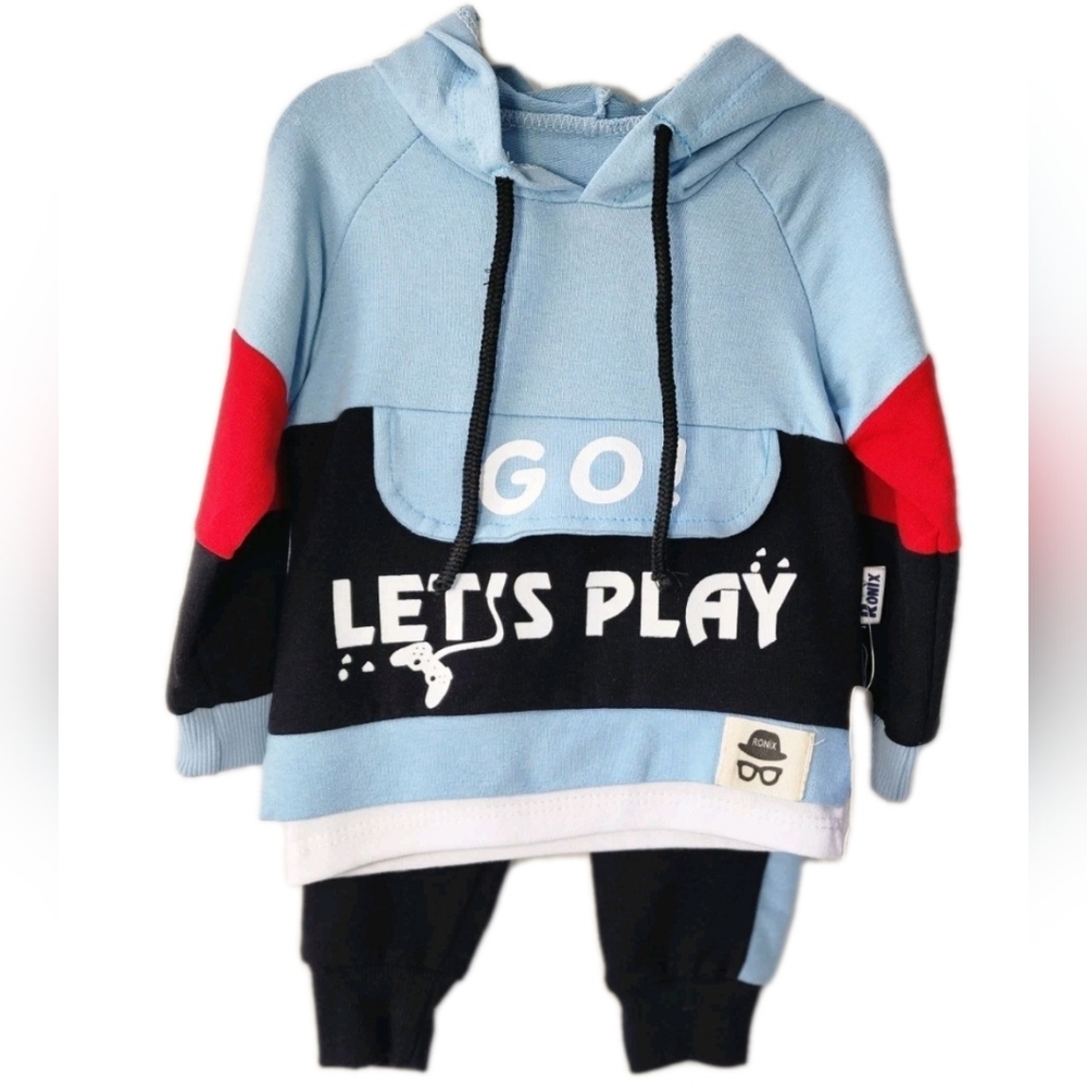 Baby Toddler 2 Pieces Set Hooded Long Sleeve w/Pants Size 6-9 & 9-12 Months
